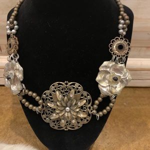 Handmade Silver and Gold Floral Necklace